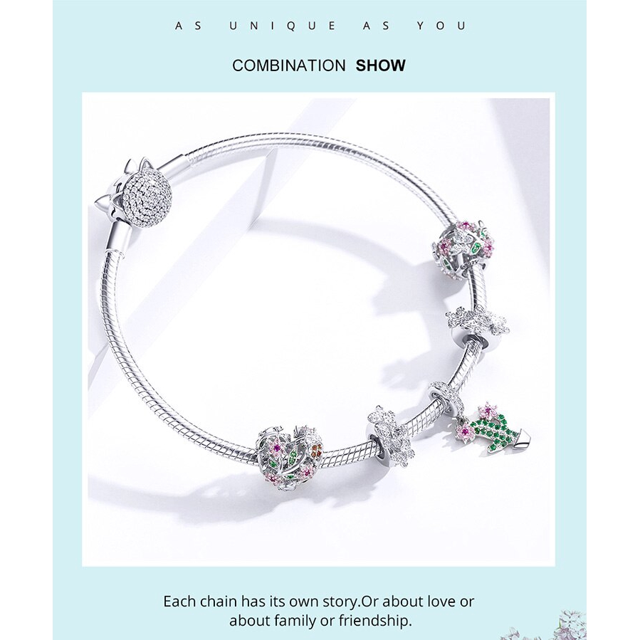 Mặt trang sức Bamoer BSC116 bằng bạc 925 thiết kế họa tiết hoa/bướm đính đá xinh xắn DIY