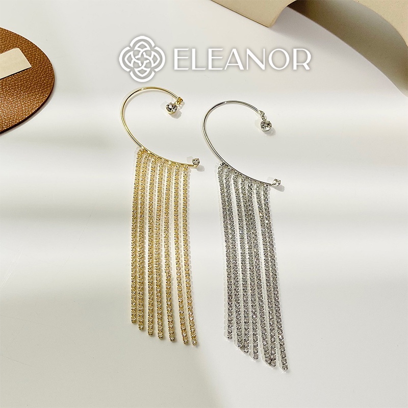 Bông tai nữ gắn vành Eleanor Accessories đính đá dáng dài tua rua phụ kiện trang sức 4253 ( một chiếc )