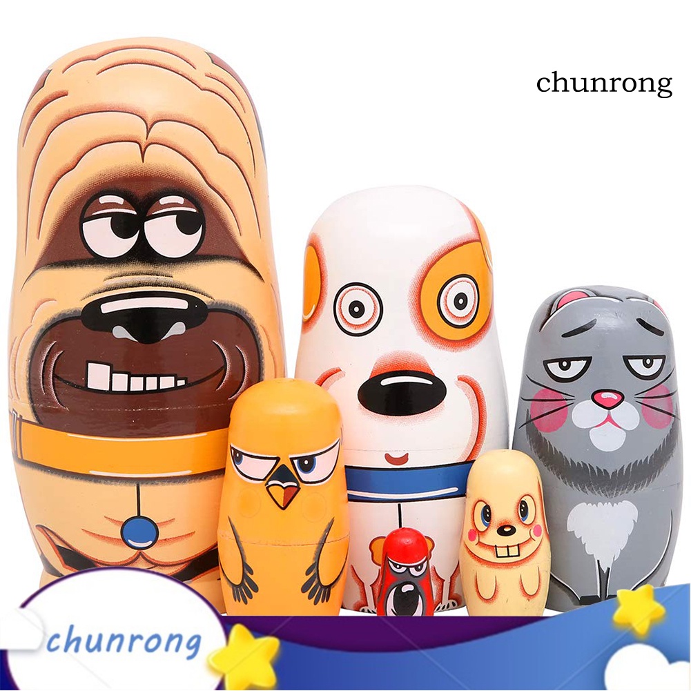 Cr-set 6 Búp Bê Nga Bằng Gỗ Thủ Công Trang Trí Để Bàn Trang Trí