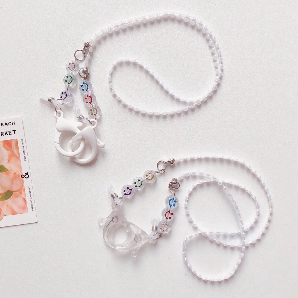 Dây Đeo Mắt Kính Gắn Hạt Acrylic Họa Tiết Mặt Cười Đơn Giản Chống Thất Lạc