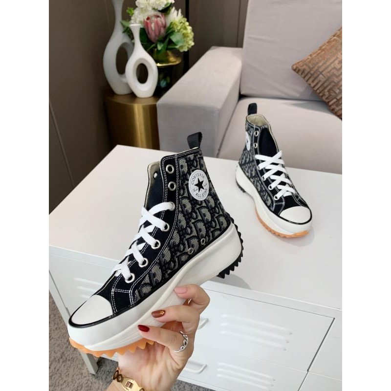 giày thể thao nữ cổ cao họa tiết chữ D Dior CD x convers