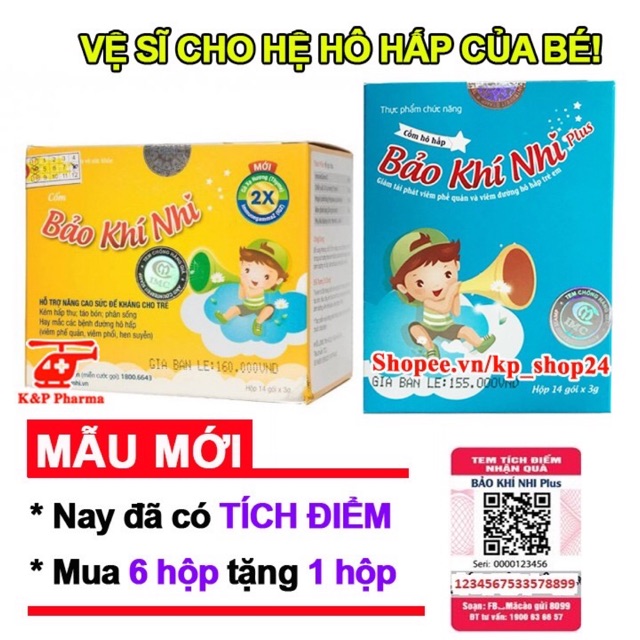 ❤ [6 TẶNG 1] CỐM HÔ HẤP BẢO KHÍ NHI 2X / PLUS -  NGỪA VIÊM PHỔI, VIÊM PHẾ QUẢN, HO ĐỜM, TĂNG SỨC KHỎE ĐƯỜNG HÔ HẤP