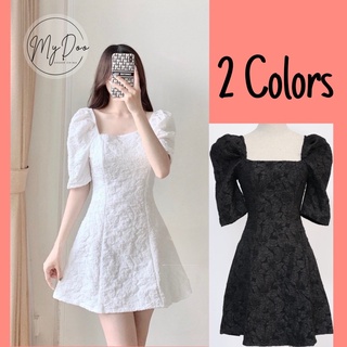 Đầm dự tiệc cổ vuông tay bồng màu trắng/đen sang trọng chất xốp cao cấp [100c đầu rẻ nhất] - V11
