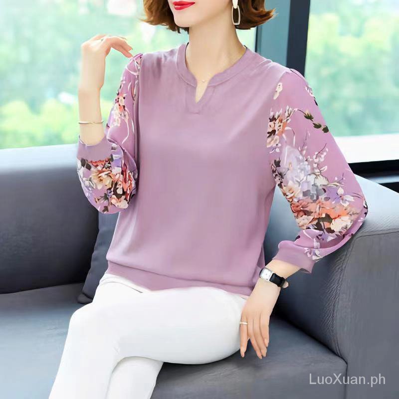Áo Sơ Mi Chiffon Tay Ngắn Dáng Rộng Thời Trang Cho Nữ Trung Niên 2021