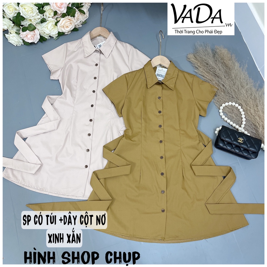 Váy Đầm Sơ Mi Thô Ngắn Tay Cổ Đức sau lưng cột nơ xinh xắn Phong Cách Thanh Lịch -Thời Trang VADA (Đ45) | BigBuy360 - bigbuy360.vn