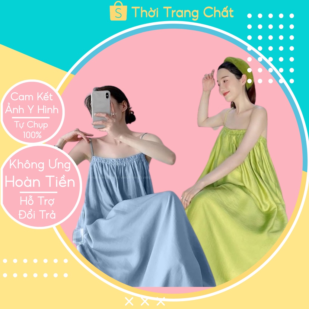 Váy 2 dây nữ chất đũi mềm dáng dài, Đầm maxi nữ đi biển màu hotrend nhiều tầng cho cô nàng sành điệu sang chảnh