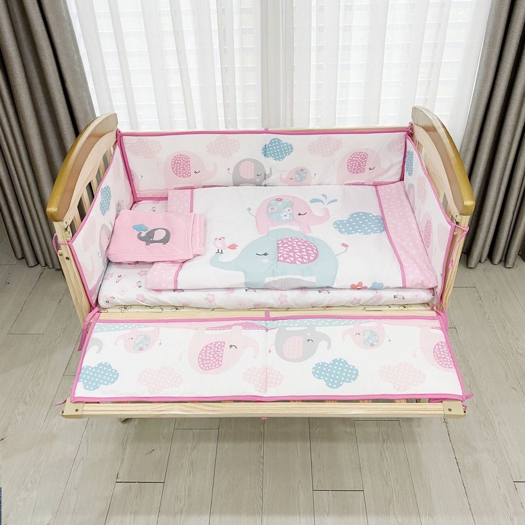 Set quây cũi vải 7 món chính hãng UMOO thoáng mát, 100% vải cotton thoáng mát, mềm mịn cho bé