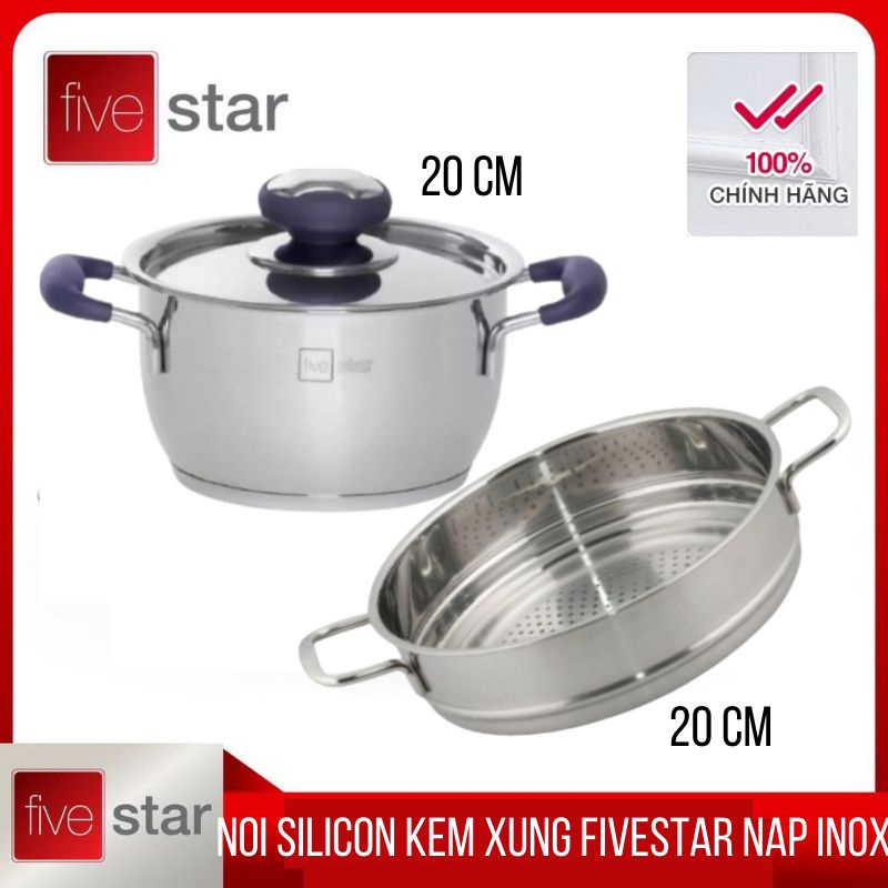 BỘ nồi xửng hấp inox 430 thân col  FIVESTAR standerd nắp inox