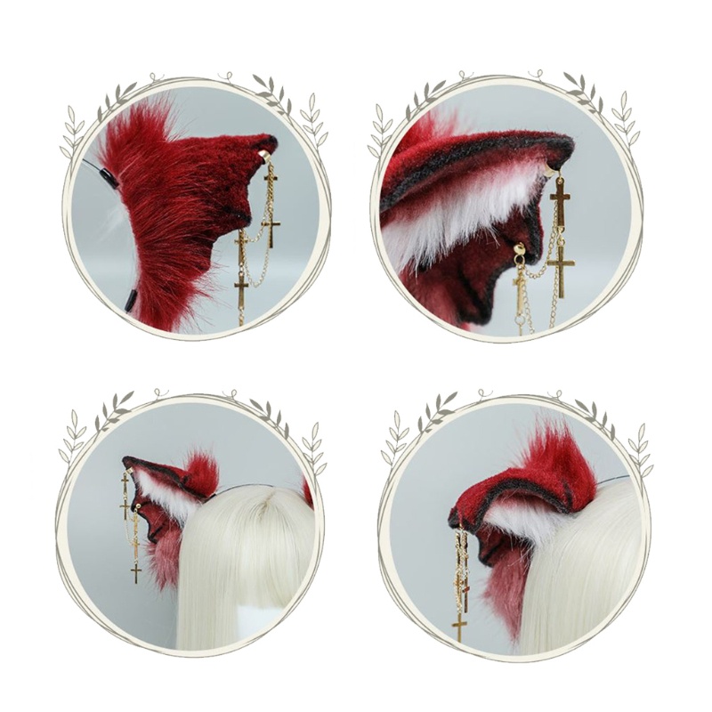 Băng Đô Cài Tóc Hình Tai Dơi Phối Lông Độc Đáo