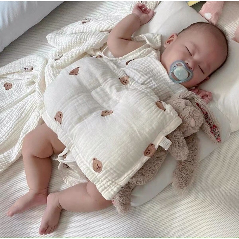 Gối xô lõm thêu gấu thỏ xuất Hàn cho bé