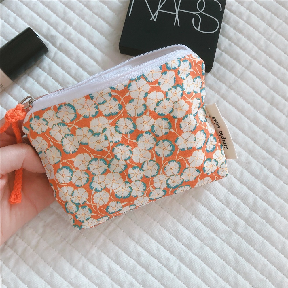 Túi Đựng Mỹ Phẩm / Son Môi / Tiền Xu Bằng Cotton Mini In Họa Tiết Hoa Xinh Xắn Tiện Dụng Cho