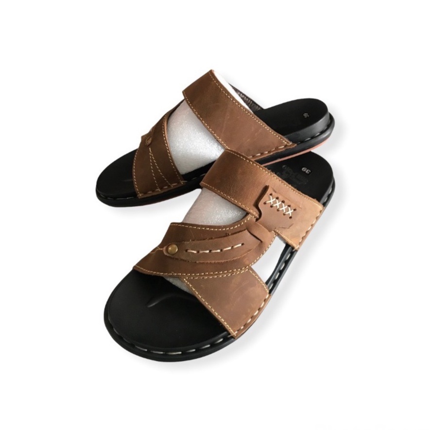 Dép da bò nam mẫu đế cực xịn  màu bò