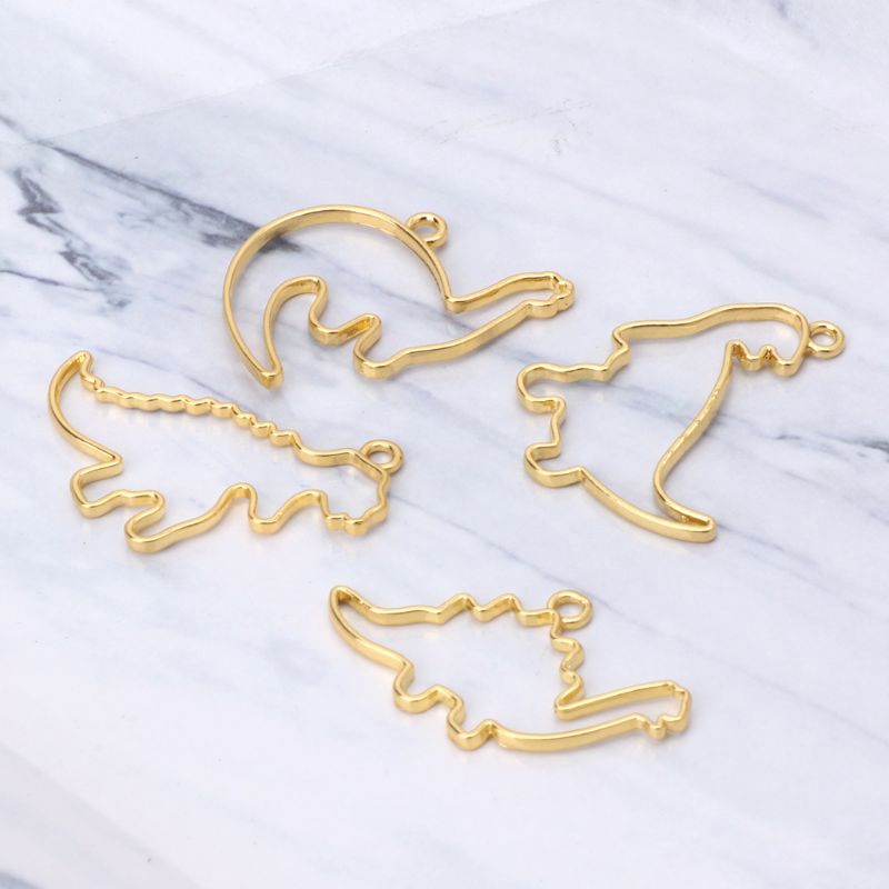 FLGO 4Pc Cartoon Dinosaur Blank Resin Frame Pendant Open Bezel Setting Jewelry Making