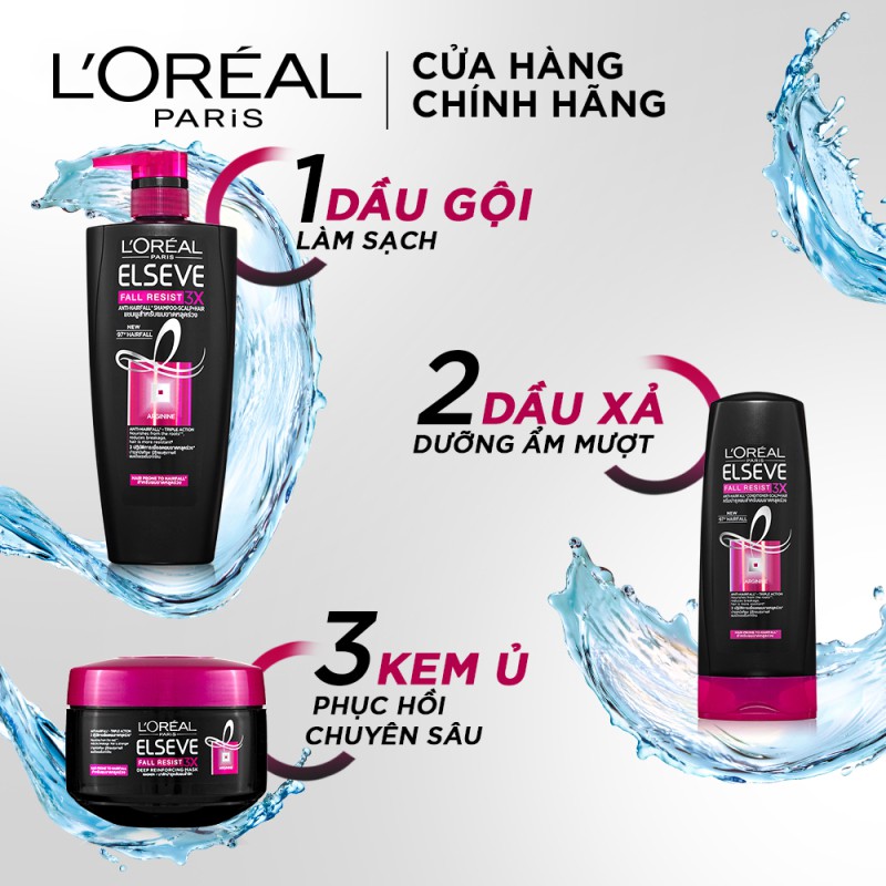 Bộ dầu gội 650ml, dầu xả 325ml và kem ủ 200ml ngăn gãy rụng L'Oreal Paris Fall Resist 3X | WebRaoVat - webraovat.net.vn