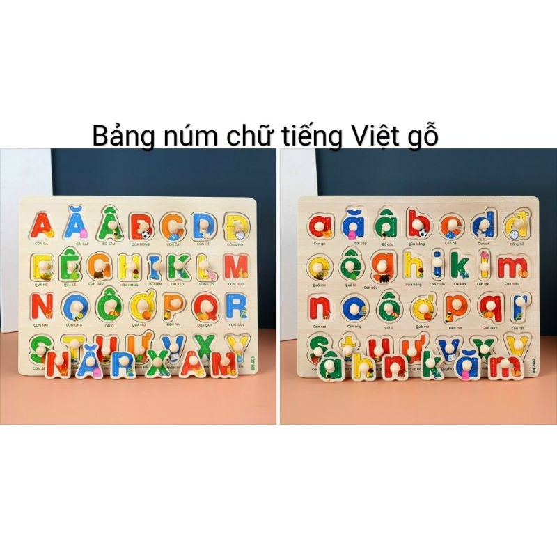 Bảng chữ cái tiếng Việt có núm cầm bằng gỗ