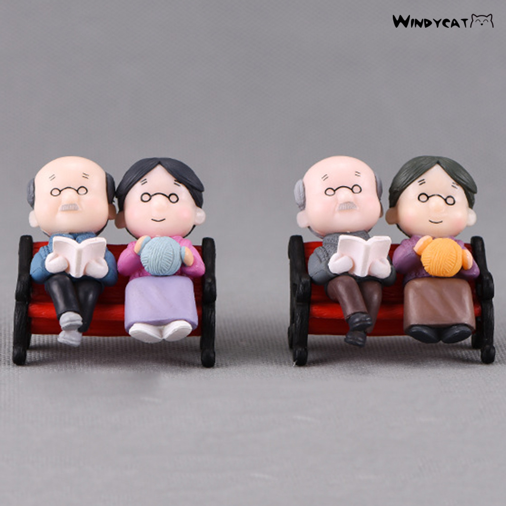 <Hot> Mini Park Bench Grandpa Grandma Model Miniature Landscape Garden Decor Ornament