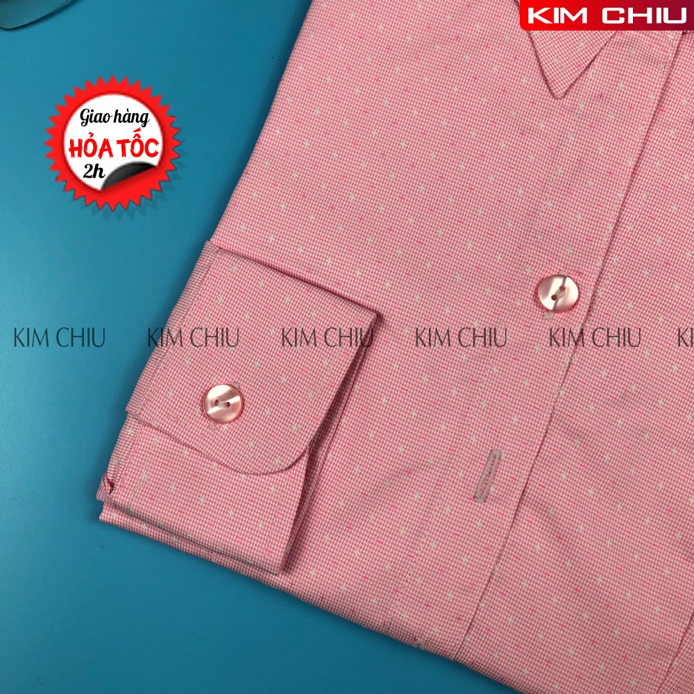 Áo Sơ Mi Nữ Công Sở Kẻ Caro Họa Tiết Sao, Form Mai An, Màu Hồng Tay Dài Vải Kate Mỹ Đẹp Ít Nhăn, Đứng Áo. SMTD01