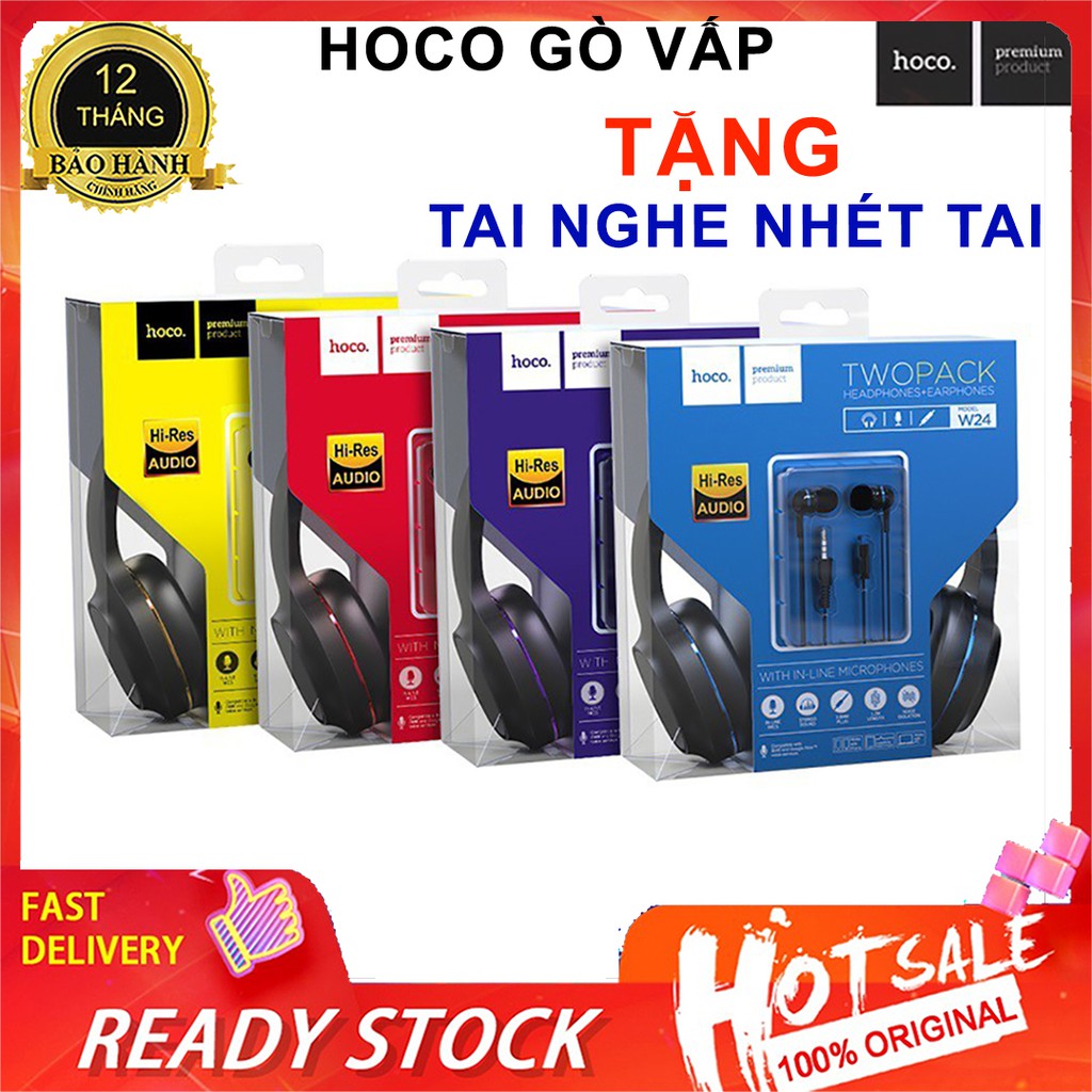 ⚡NowShip⚡ Tai Nghe Âm Thanh Hay Chụp Tai Hoco W24 Tặng Tai Nghe Dây 3.5mm Cho iPad iPhone Android Máy Tính