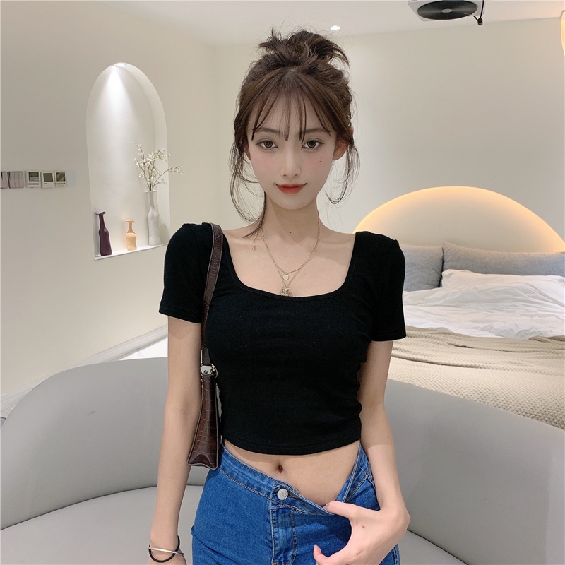 COZOK Áo Thun Tay Ngắn Cổ Vuông Form Ôm Hợp Thời Trang