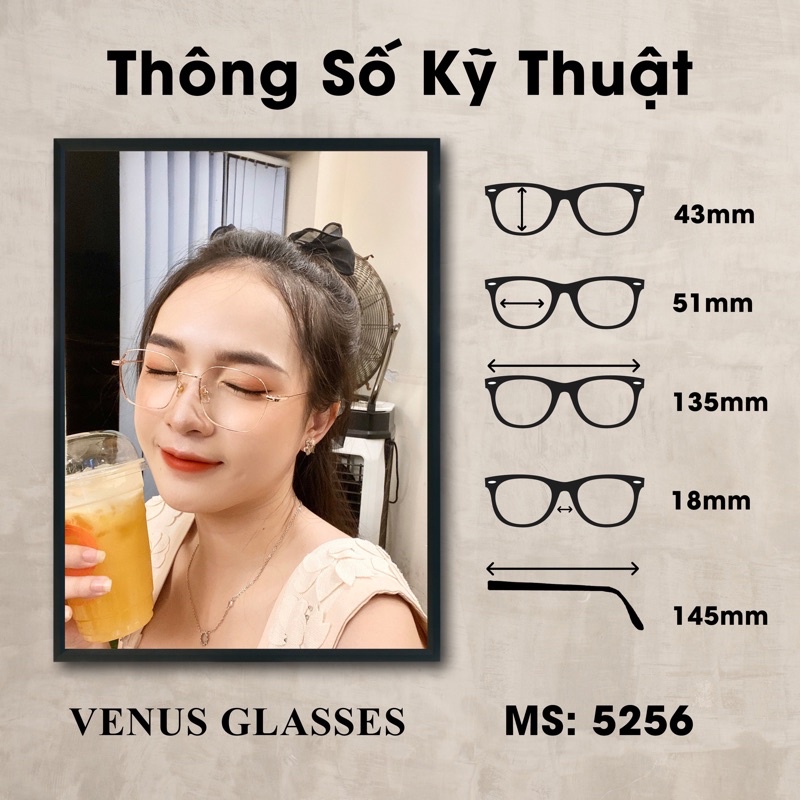 Gọng Kính Cận Kim Loại VENUS Dáng Mắt Vuông 5256 - Lắp Mắt Cận Theo Yêu Cầu | BigBuy360 - bigbuy360.vn