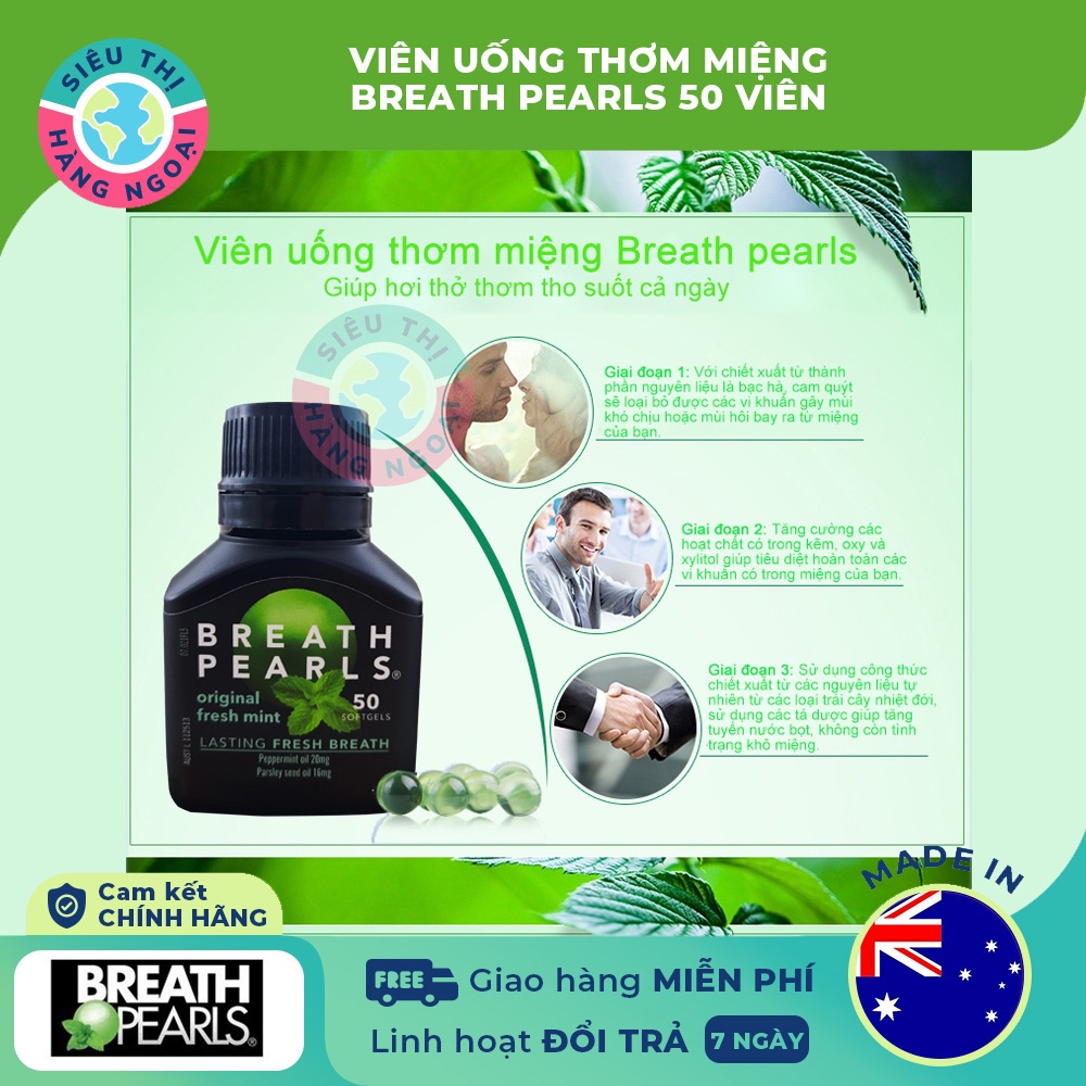 Viên Uống Thơm Miệng Breath Pearls - Úc Hộp 50 viên