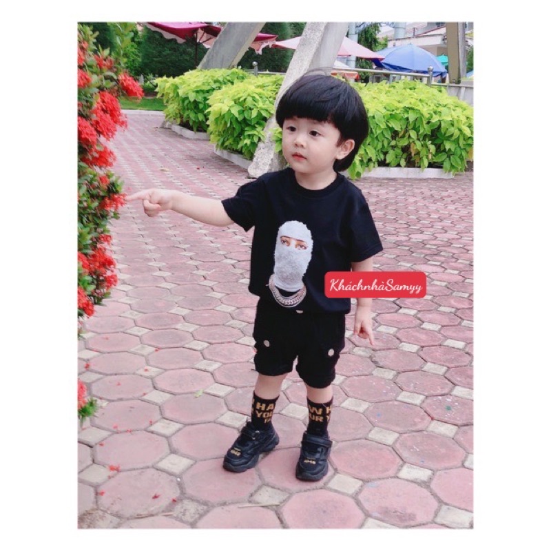 Áo thun, áo phông tay lỡ bé trai bé gái nam nữ unisex Nom Uhm Ni 100% cotton thoáng mát đen/trắng, Samyy_vn