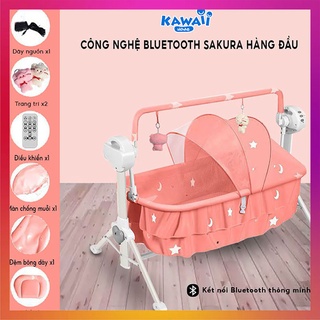 Nôi điện tự động cho em bé (Tặng màn), Nôi điện cho bé sơ sinh có kết nối Bluetooth phát nhạc và điều khiển từ xa
