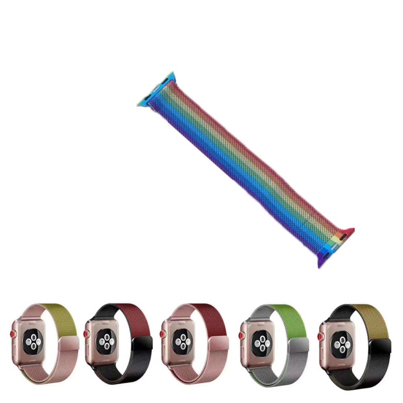 Dây đeo bằng inox màu cầu vồng cho đồng hồ thông minh Iwatch Series Se 6 5 4 3 2 1 40mm 44mm 42mm 38mm