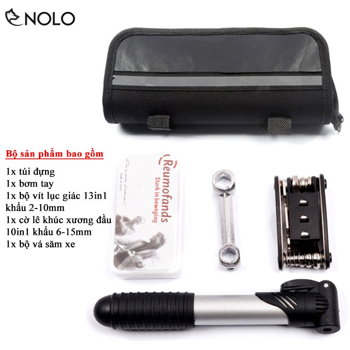 Bộ Túi Dụng Cụ Sửa Chữa Xe Đạp Cầm Tay Đa Năng Reumofands 28in1 Kèm Ống Bơm Tay Mini Treo Sườn Xe