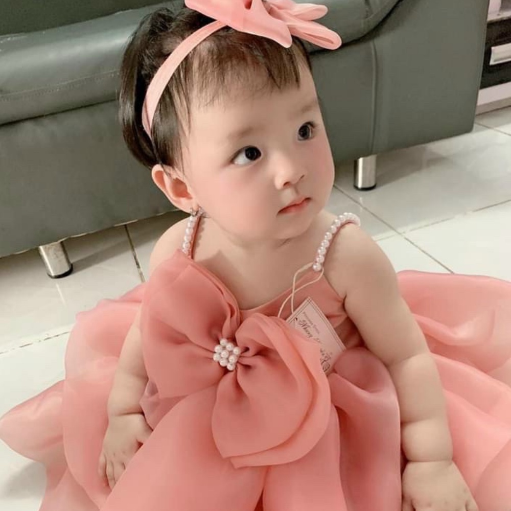 Váy công chúa cao cấp nơ bụng dây cườm-Đầm công chúa-Thời trang cho bé-Váy thiết kế-Đầm thiết kế-Mẹ BốngPrincess dress