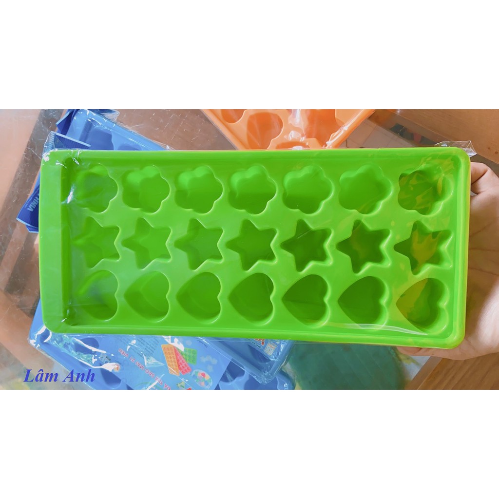 Khay Thạch 21 Viên Hình Tim Sao , Khay Rau Câu, Làm Đá Loại Nhựa Dẽo 21 Viên