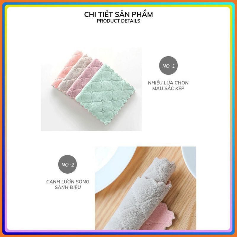 FREESIP_Set 5 Khăn lau bếp đa năng 2 mặt mềm mại thấm hút tốt, khăn lau bếp đa năng chống dính dầu mỡ nhanh khô