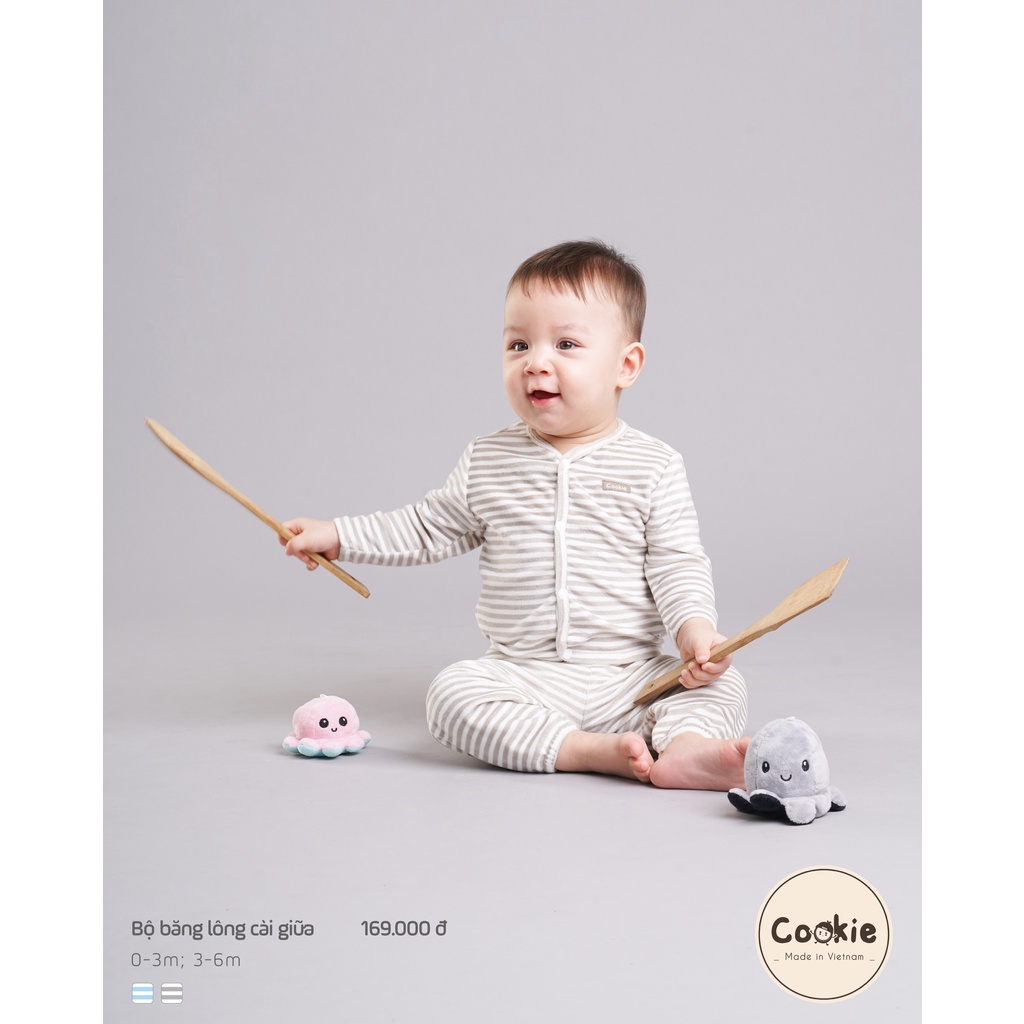 Bộ băng lông dài tay cài giữa sơ sinh cho bé Cookie