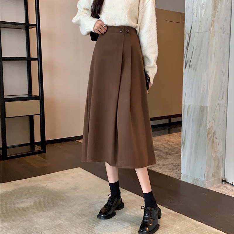 Chân Váy Dài Xếp Li Xéo Có Nút Lưng Cao 4 Màu Thời Trang Hàn Quốc | Smide Clothing