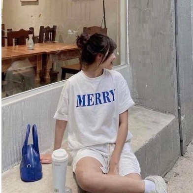 Set thun merry form basic unisex ⚡ Casper.Store | FREESHIP | ⚡ combo áo phông in chữ cổ tròn dáng rộng kèm quần short nữ