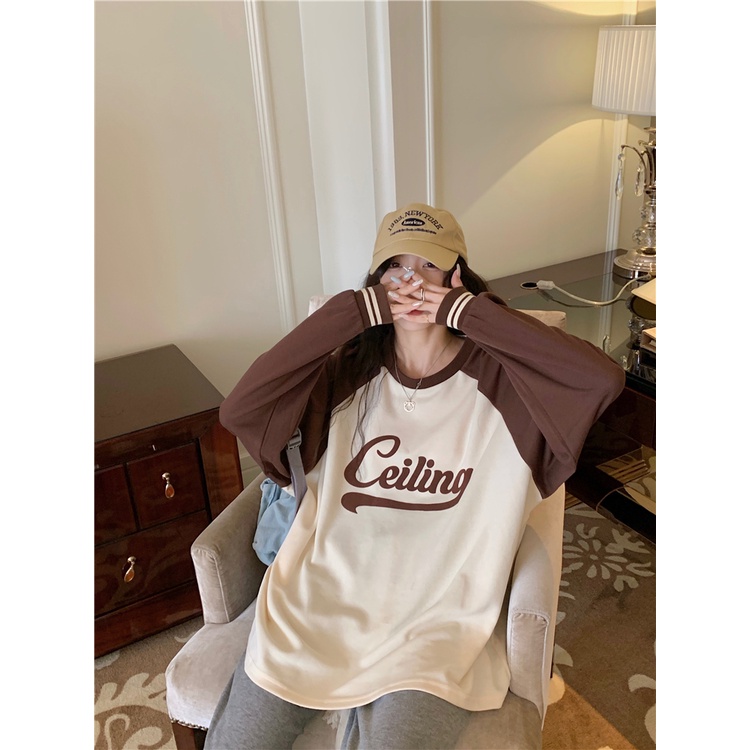 Áo Thun Sweater Cổ Tròn Dáng Rộng In Chữ Thời Trang Mùa Thu Mới Cho Nữ