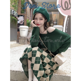 Set váy len xanh rêu 2s + áo len croptop xinh xỉu 🥑🥑🥑