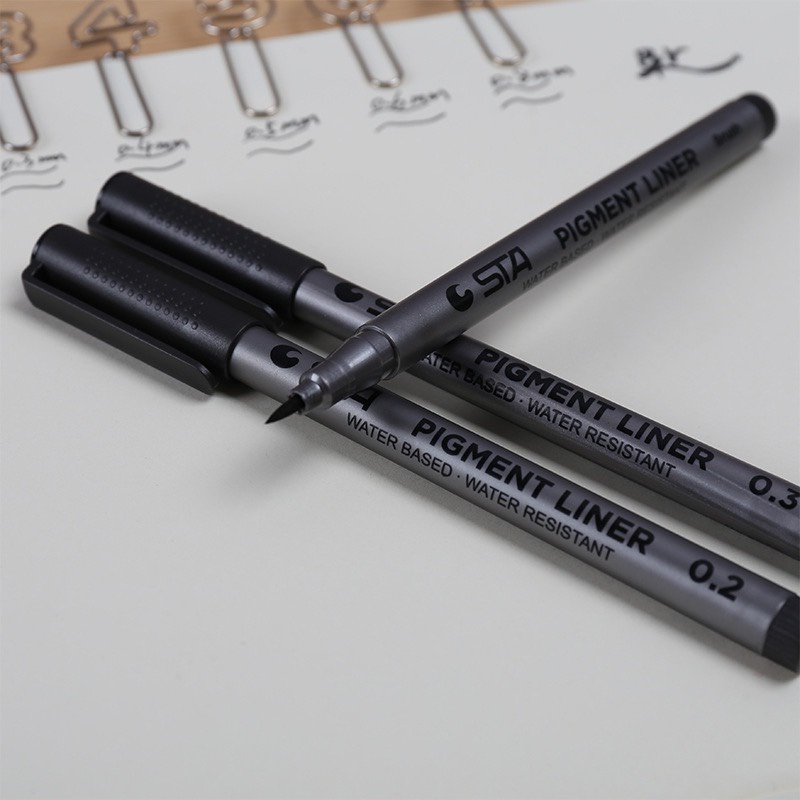 Bút / Viết Vẽ Kỹ Thuật Line / Brush STA PIGMENT LINER mực đen - Vẽ nét siêu đẹp - Viết êm tay &amp; Mực ra đều