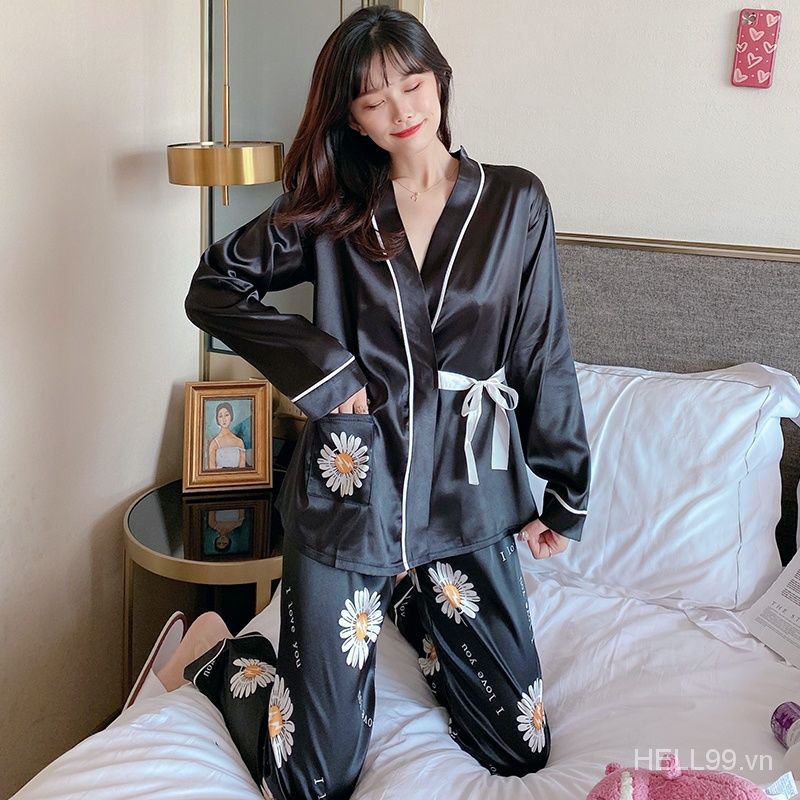 Long Sleeve Silk Kimono Pajamas Set Japanese Style Spring Autumn Women's Fashion