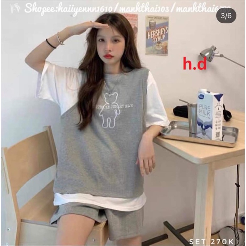 Đồ bộ hoạt hình form rộng Unisex Bò Sữa, Việt Nam, Cô gái,Chữ Kute + QUẦN Short♥️Freesize🎀Sét trang phục thể thao Unisex | BigBuy360 - bigbuy360.vn