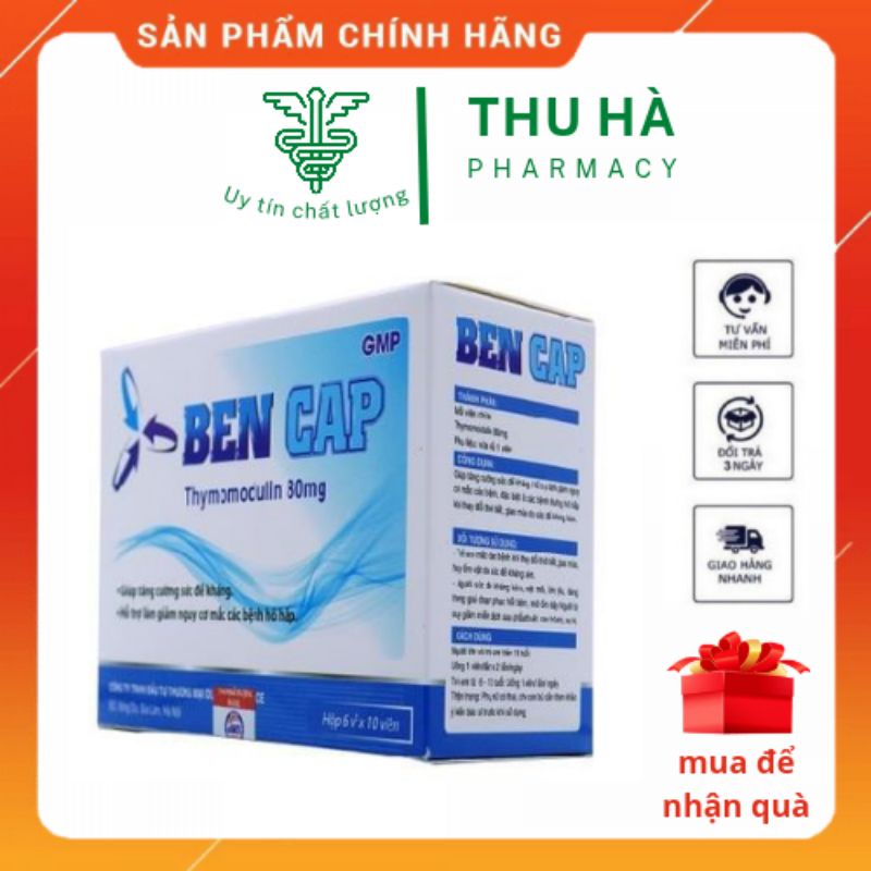 Viên uống tăng đề kháng Ben Cap - thymomodulin 80mg hỗ trợ tăng để kháng cơ thể - Sản xuất Vgas - Hộp 60 viên