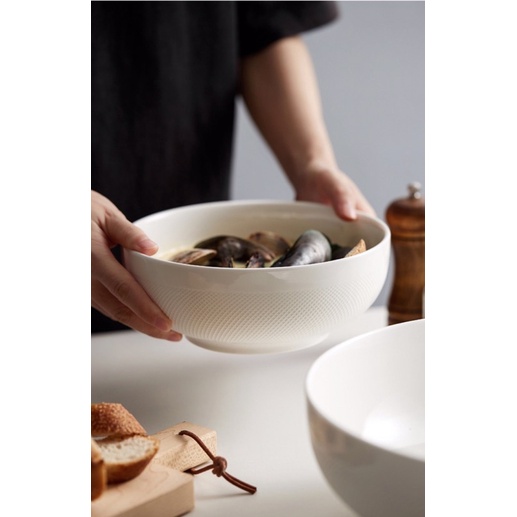 Set bát sứ trắng vân nổi Châu Âu phong cách phương tây sang trọng