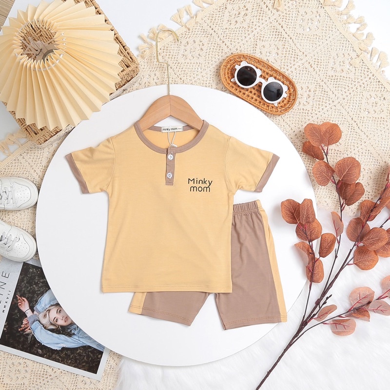 Bộ quần áo cổ trụ phối màu Minky Mom (chất thun lạnh) siêu mát cho bé