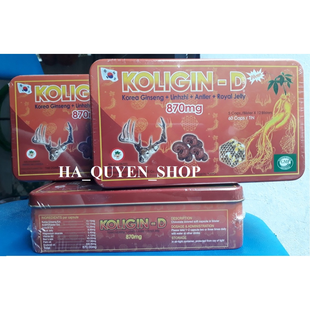 Sâm nhung KOLIGIN D (Hộp 60v) - Nhân sâm, linh chi, nhung hươu - NHẬP KHẨU Hàn quốc