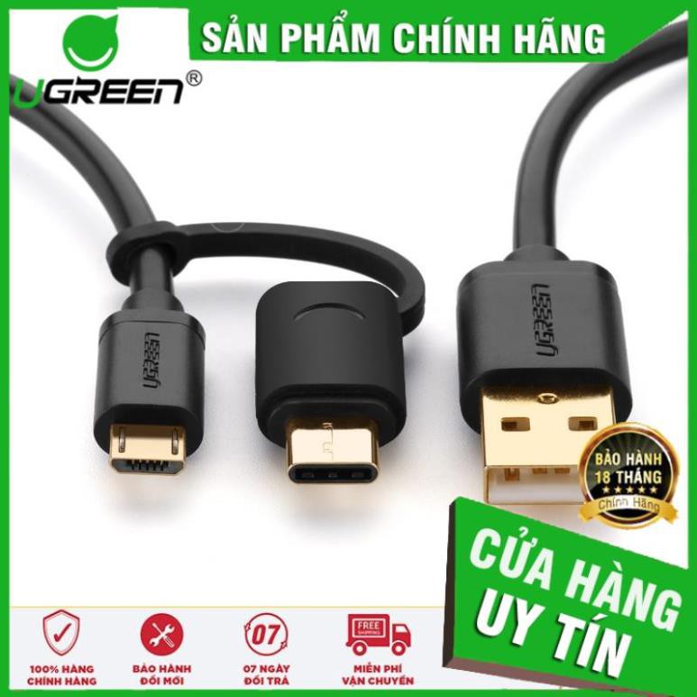 Dây Micro-USB đa năng 2 trong 1 kèm đầu chuyển USB Type C, độ dài từ 0.25-2m UGREEN US142 ✔HÀNG CHÍNH HÃNG ✔