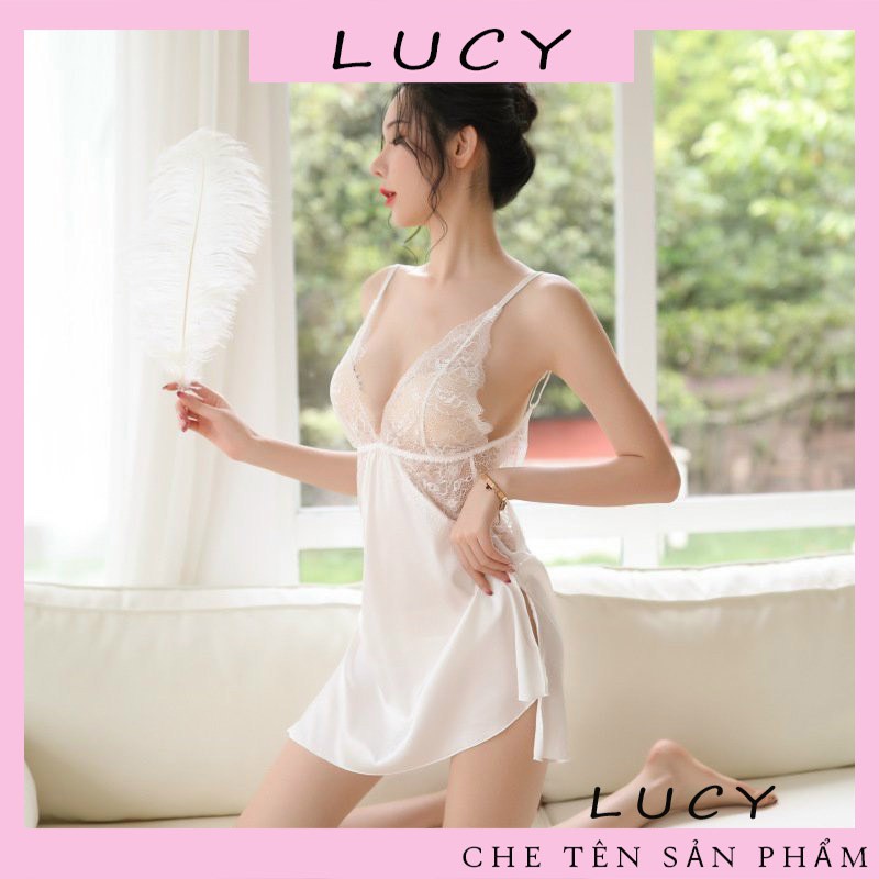 Váy Ngủ Sexy 5157 Lụa Satin, Cổ Váy Phối Ren Sang Trọng, Xẻ Eo Rất Đẹp