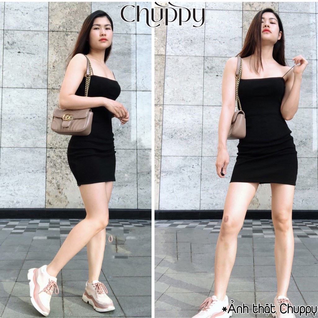 Váy hai dây body sợi bún dúm eo giấu bụng - CHUPPY - VBD