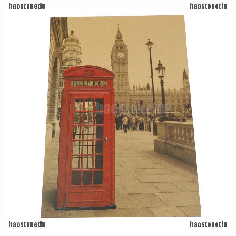 (tiu) Áp Phích Treo Tường Phong Cảnh Điện Thoại london Đỏ kraft Trang Trí Nhà Cửa Phong Cảnh retro