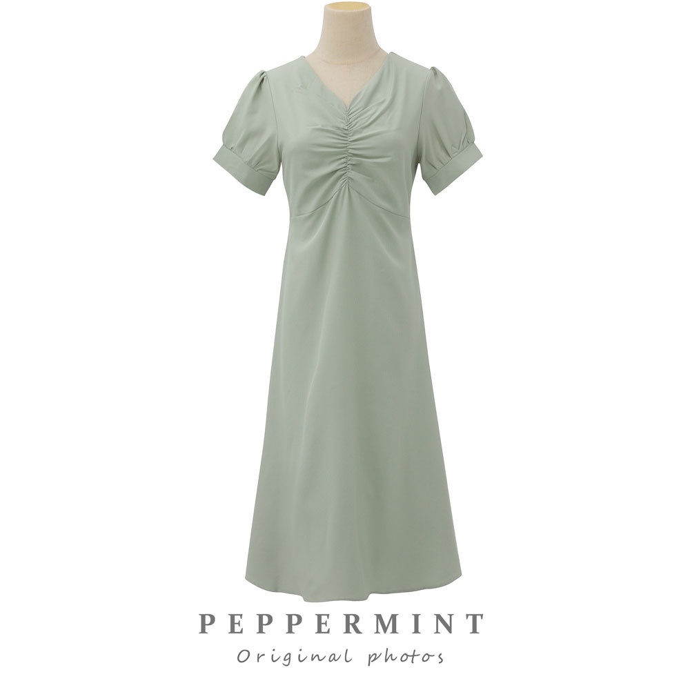 Đầm tay ngắn cổ chữ V thắt dây eo phong cách thanh lịch thời trang cho nữ 44032