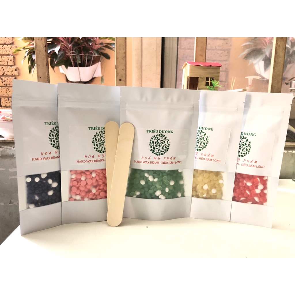 COMBO Chén nấu sáp silicon chống dính + 200gr Sáp tẩy lông Hard wax bean  + 5 que lấy sáp